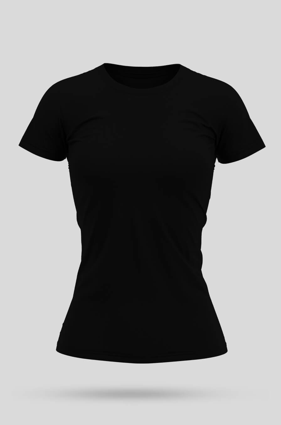 Camiseta preta feminina modelo Baby Look com tecido Dry Performance.